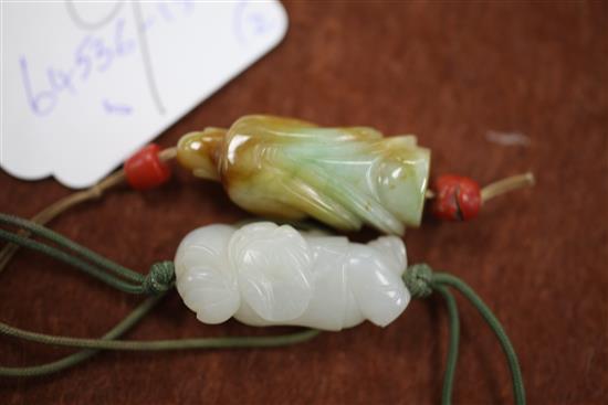 A Chinese white jade figure of a boy and a jadeite carving of a luohan, 3.7cm
